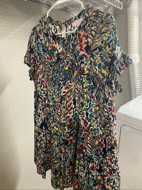 Multicolor Printed Short Sleeve Tunic Dress - Casual Floral